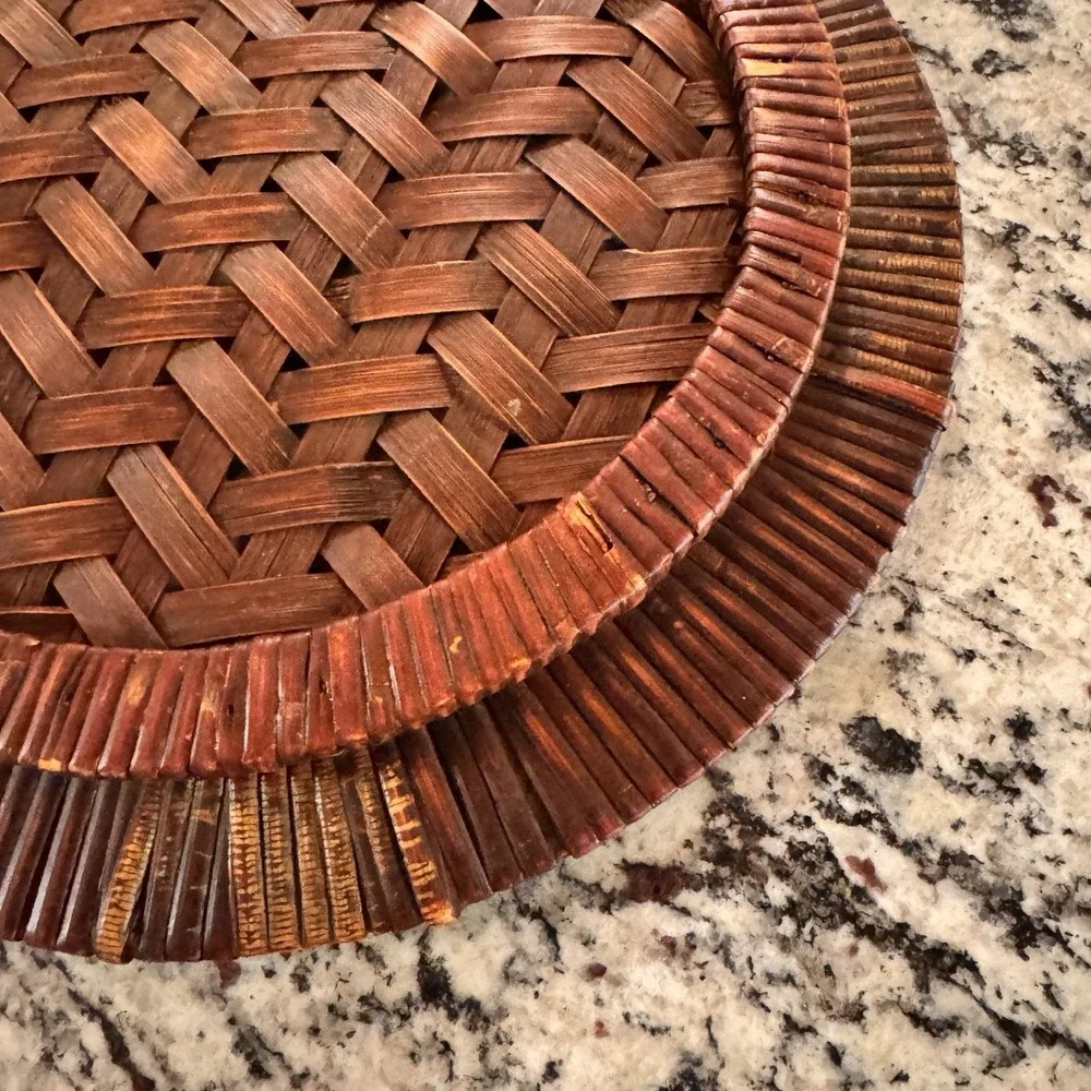 Vintage Handwoven Rattan Reed Round Tray 13